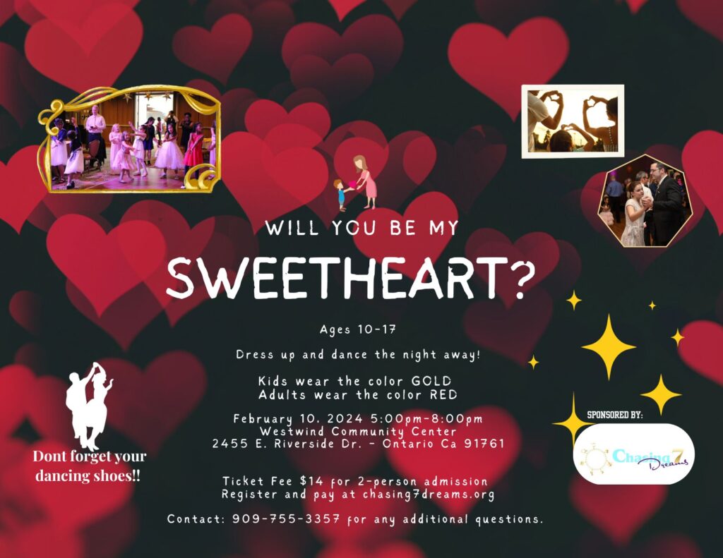 sweetheart dance flyer feb 10, 2024 from 5-8pm