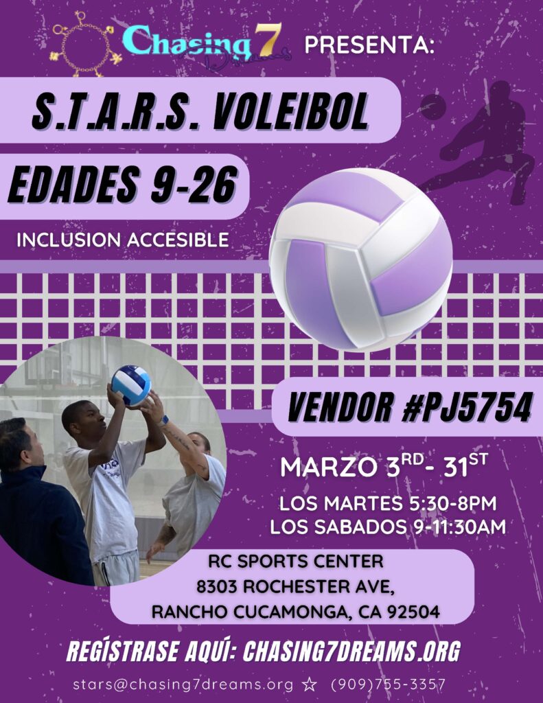 S.T.A.R.S. VOLEIBOL
LOS MARTES 5:30-8PM
LOS SABADOS 9-11:30AM
VENDOR #PJ5754
PRESENTA:
EDADES 9-26