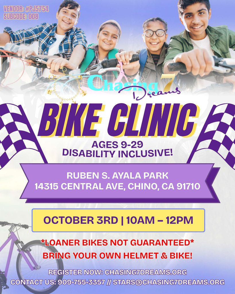 Folleto de Chasing 7 dreams bike clinic ages 9-29